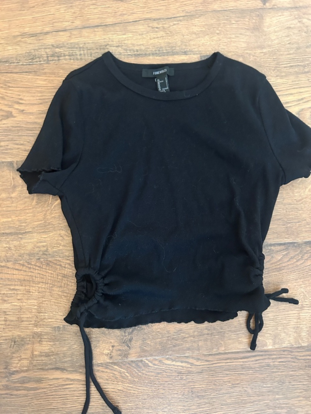 Forever 21 Black Ribbed Side-Drawstring Crop Top